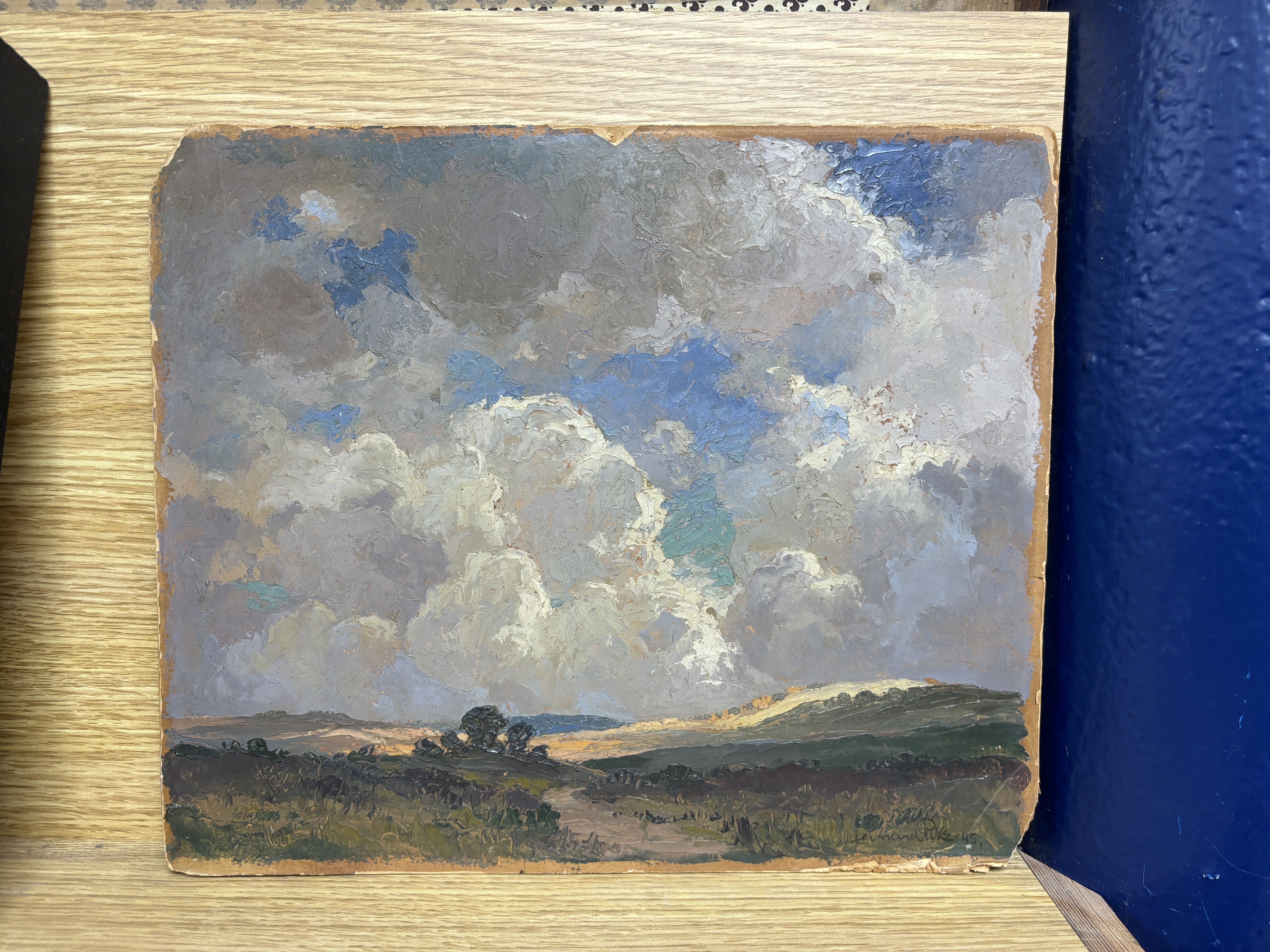 Leonard Pike (1887-1959), Impressionist oil on board, Rural landscape, signed and dated '45, unframed, 29 x 35cm